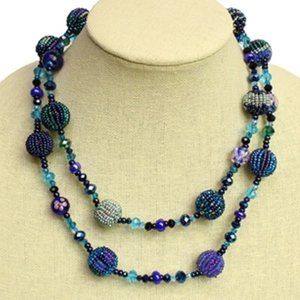 FIESTA Czech Bead Ball Necklace IRIDESCENT BLUE